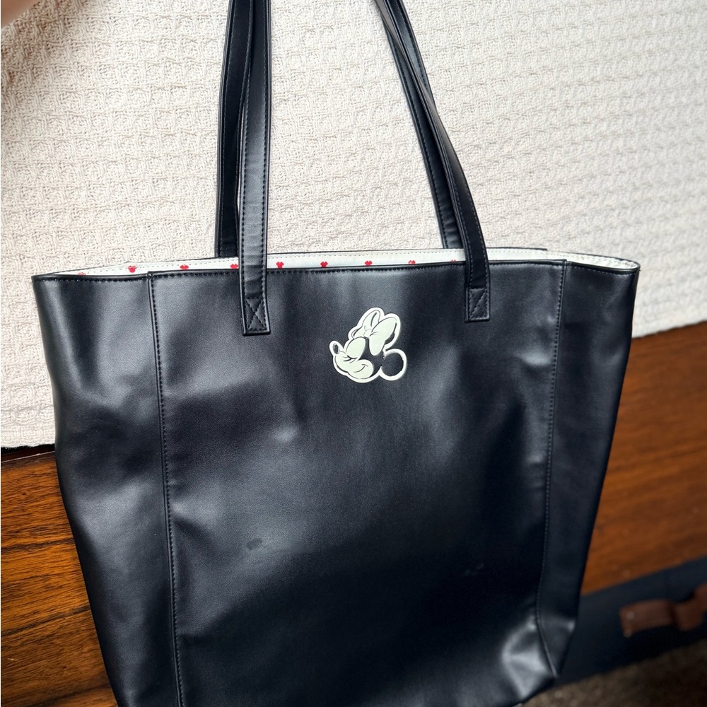 Disney Black Faux Leather Tote with Mickey Detail